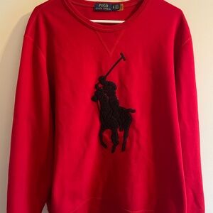 Ralph Lauren Red Crewneck Sweatshirt with Black Polo Player Patch